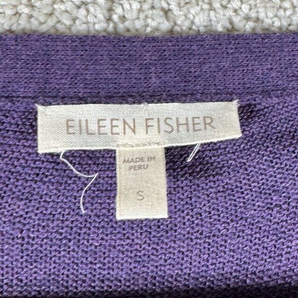 Eileen Fisher Organic Cotton Long Cardigan Small Purple Open Front Sweater Knit - Picture 5 of 10